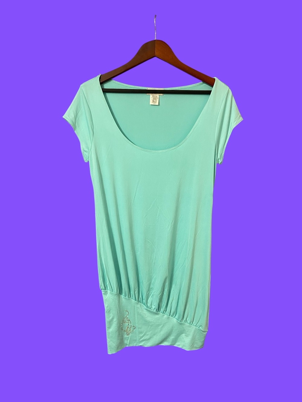 Vintage Y2K Baby Phat Rhinestone Asymmetrical Tunic / Mini Dress - Mint Large